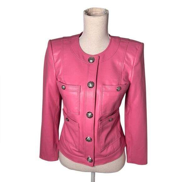 Veronica Beard Ozuna Faux-Leather Jacket Pink 2 - Picture 2 of 7